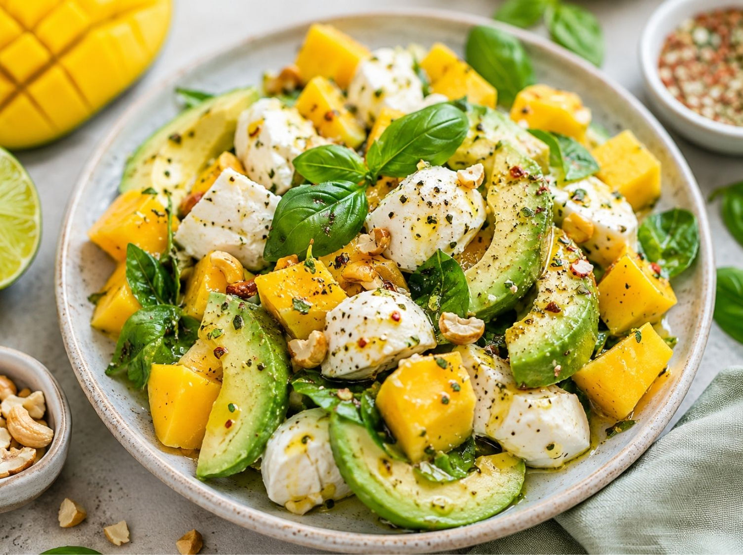 Mango-Avocado-Salat mit Mozzarella – sommerlich, fruchtig und in 10 Minuten fertig